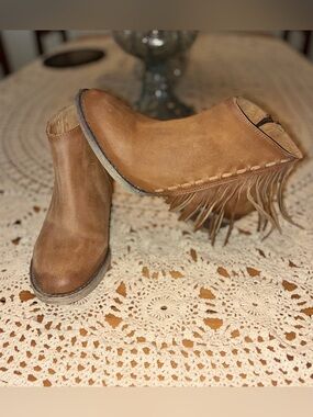 Circle G Tan Fringe Leather Boho Ankle Boots